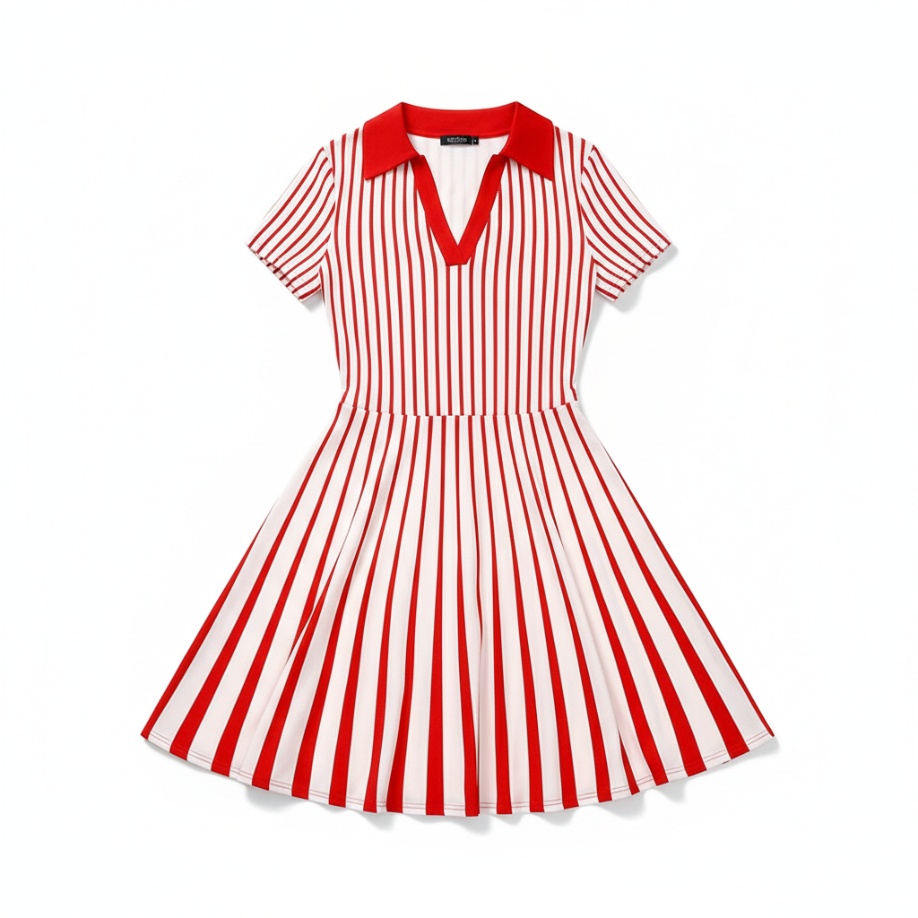 Women's Polo Dress Elegant Striped V Neck Short Sleeve A Line Dresses