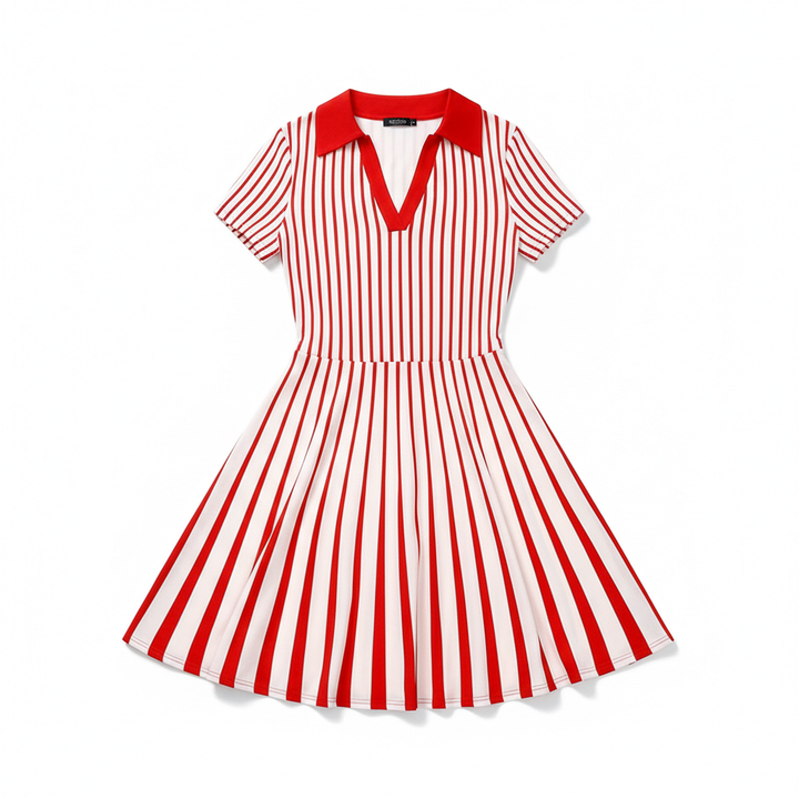 Women's Polo Dress Elegant Striped V Neck Short Sleeve A Line Dresses