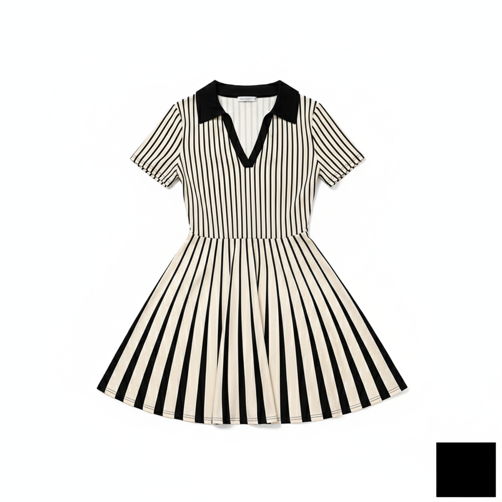 Women's Polo Dress Elegant Striped V Neck Short Sleeve A Line Dresses
