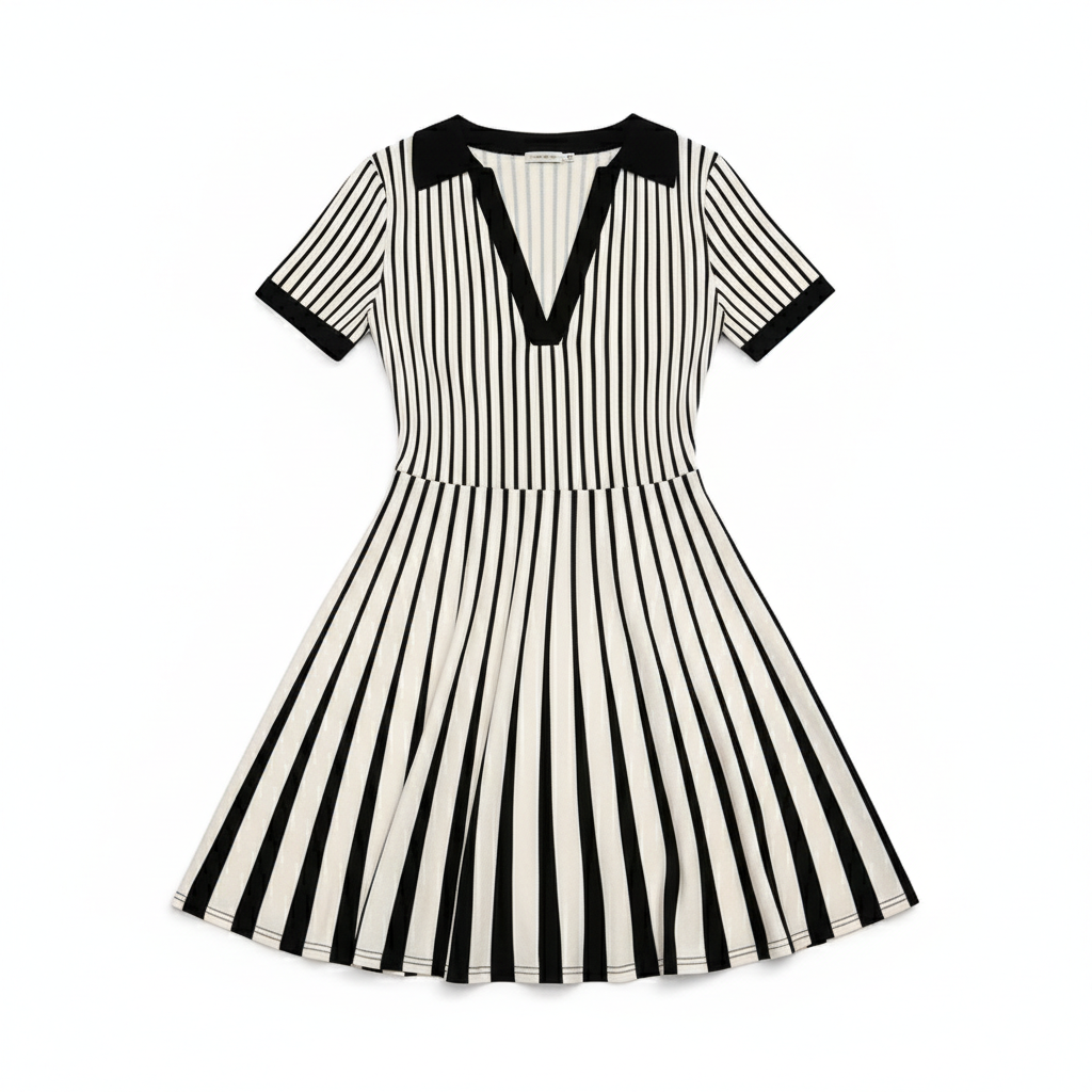 Women's Polo Dress Elegant Striped V Neck Short Sleeve A Line Dresses