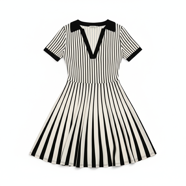 Women's Polo Dress Elegant Striped V Neck Short Sleeve A Line Dresses