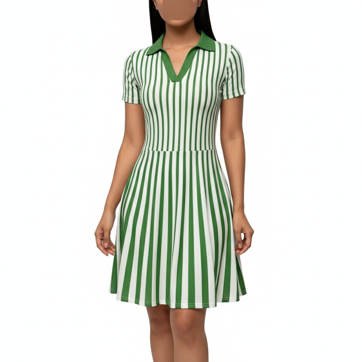 Women's Polo Dress Elegant Striped V Neck Short Sleeve A Line Dresses