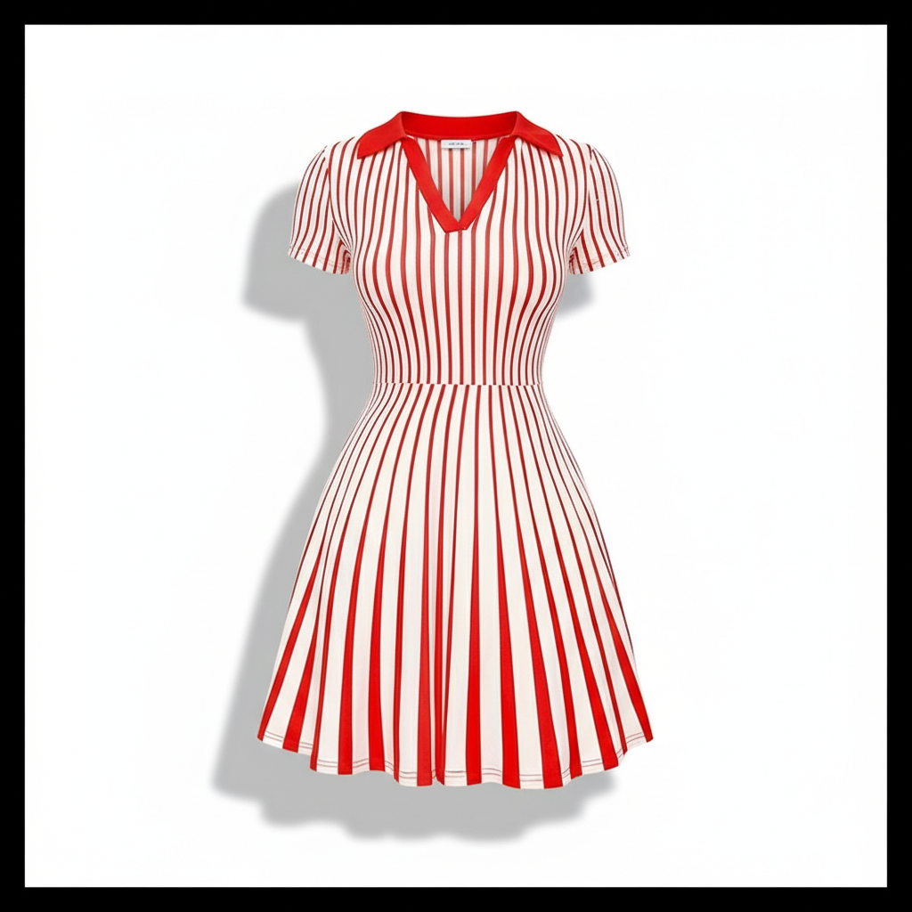 Women's Polo Dress Elegant Striped V Neck Short Sleeve A Line Dresses