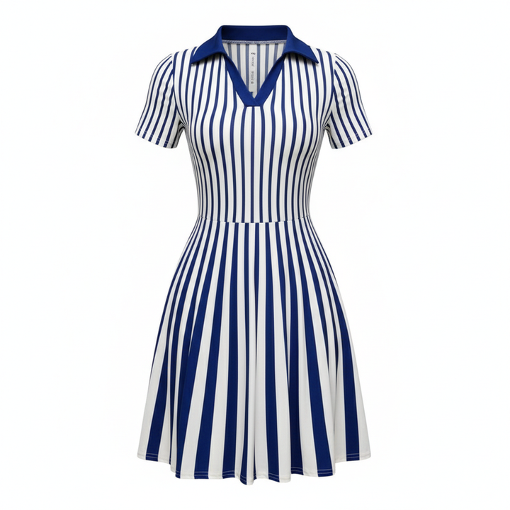 Women's Polo Dress Elegant Striped V Neck Short Sleeve A Line Dresses