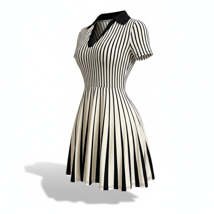 Women's Polo Dress Elegant Striped V Neck Short Sleeve A Line Dresses
