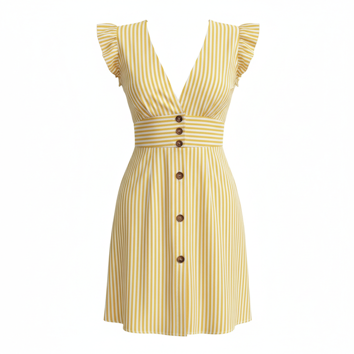 Women’s High Waist Short Dress – Elegant Flight Sleeve Style