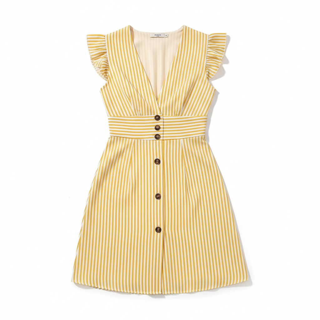 Women’s High Waist Short Dress – Elegant Flight Sleeve Style