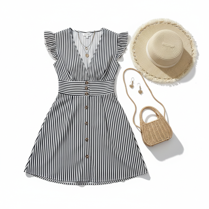 Women’s High Waist Short Dress – Elegant Flight Sleeve Style