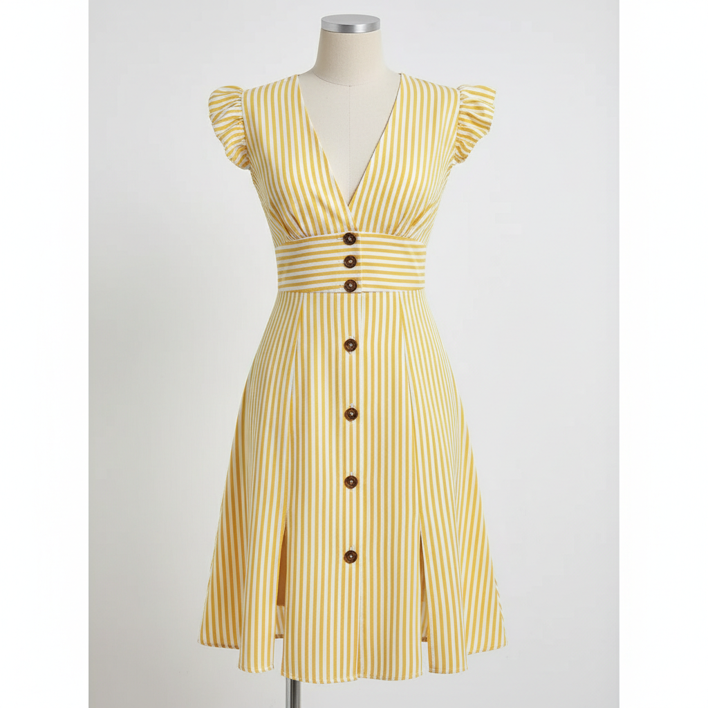 Women’s High Waist Short Dress – Elegant Flight Sleeve Style