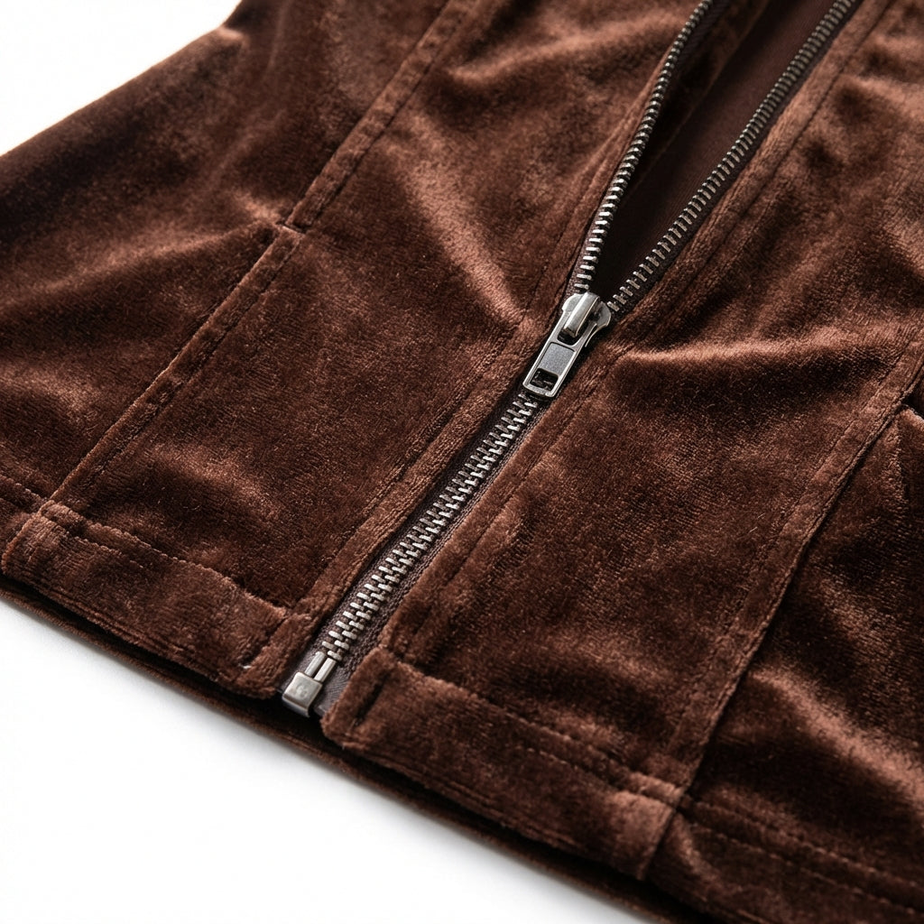 Deerskin Velvet French Long-sleeve Zipper Dress Short Skirt