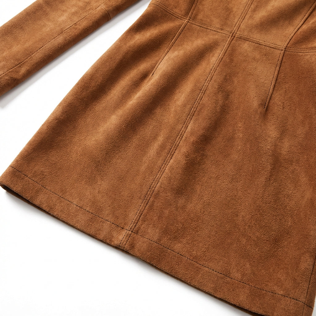 Deerskin Velvet French Long-sleeve Zipper Dress Short Skirt