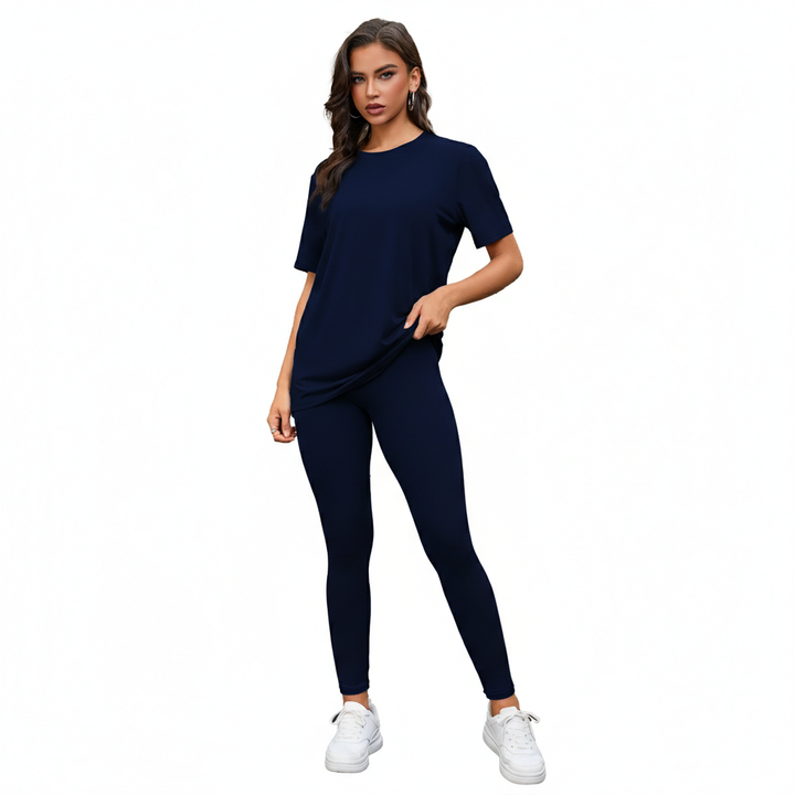 Women's 3-Piece Lounge Set – Short Sleeve Round Neck Top with Shorts & Pants