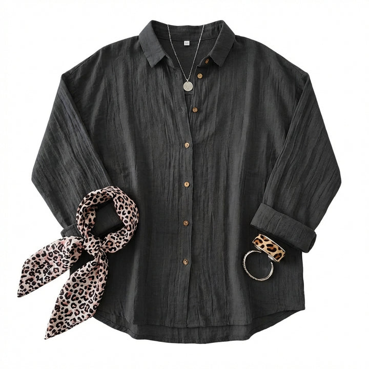 Lapel Long Sleeve Shirt Women's Single-breasted Pleated Shirt Tops Clothing