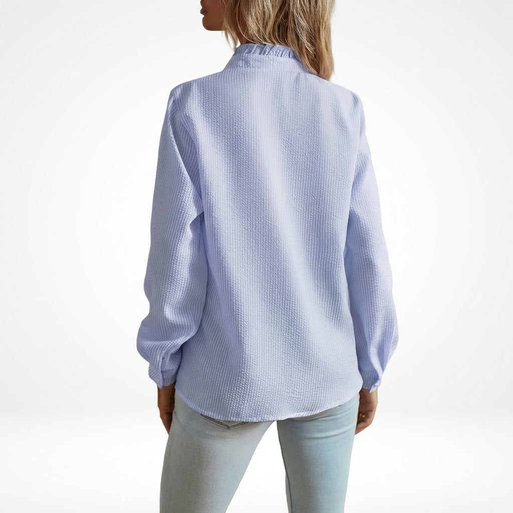 Women's Striped Ruffle Button-Up Blouse – Long Sleeve Office & Casual Shirt