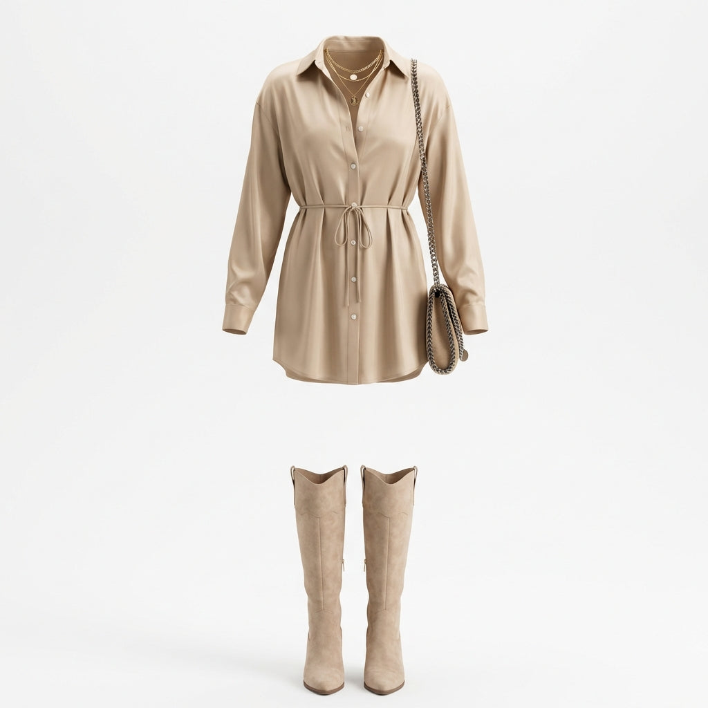 Women's Long Sleeve Jumpsuit With Button Fashion Shirt Dress