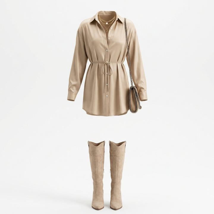 Women's Long Sleeve Jumpsuit With Button Fashion Shirt Dress