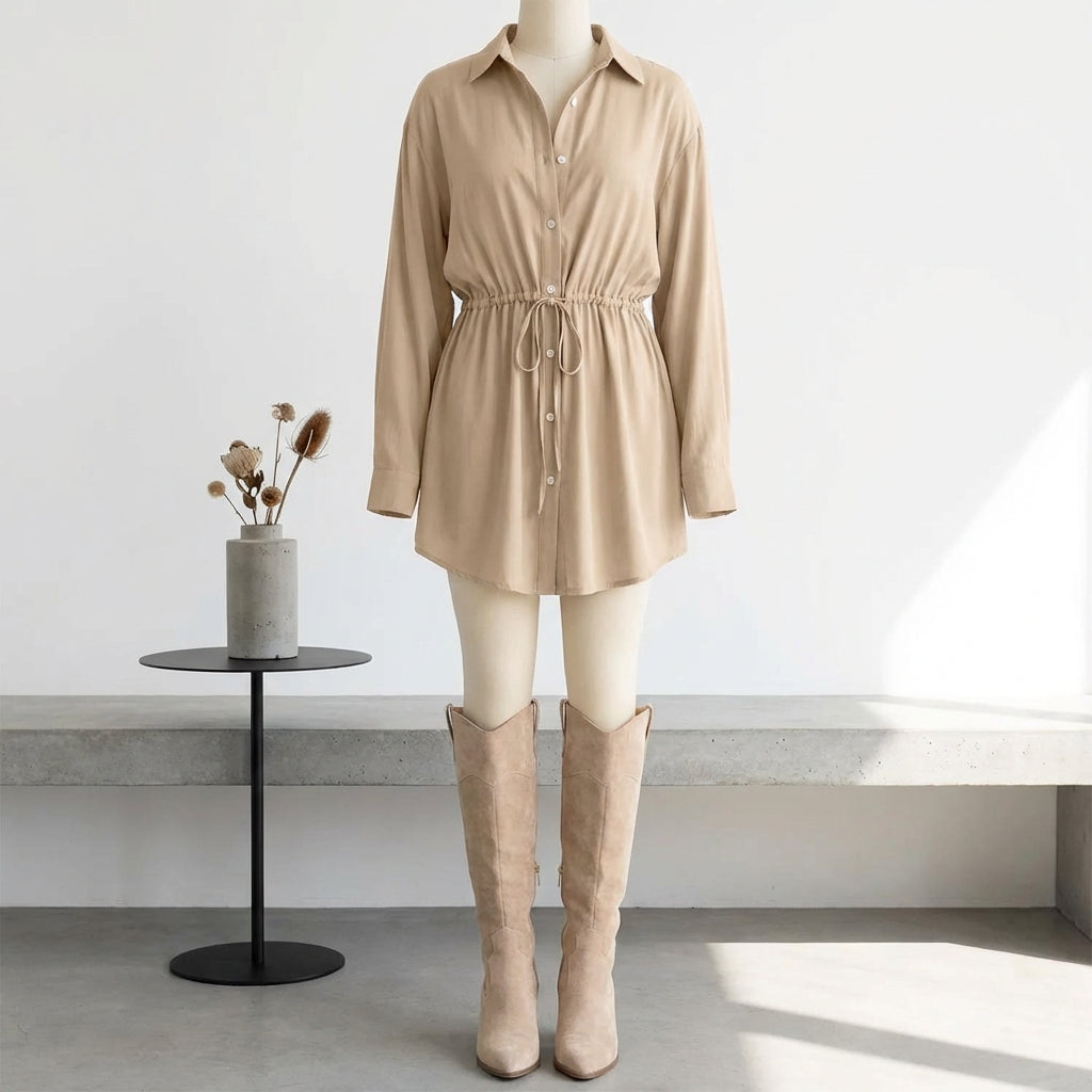 Women's Long Sleeve Jumpsuit With Button Fashion Shirt Dress