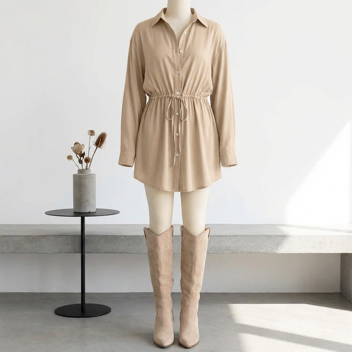 Women's Long Sleeve Jumpsuit With Button Fashion Shirt Dress