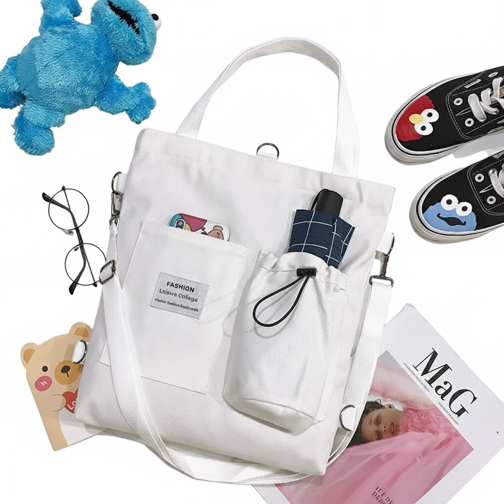 Harajuku Canvas Bags Students Handbag With Pockets Preppy Buckpack Shoulder Bag For Women Shoolbags