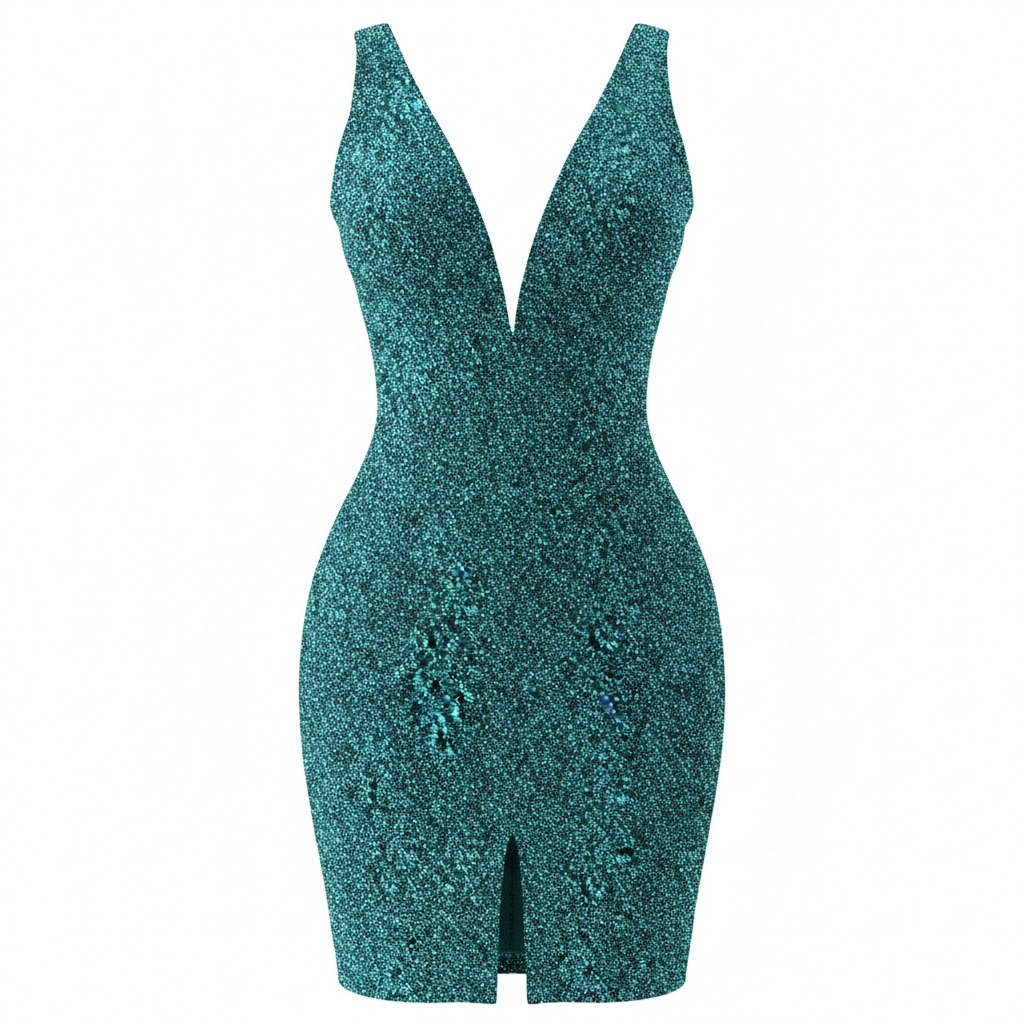 Women's Sequin Cocktail Dress Sexy Deep V Neck Bodycon Glitter Party Midi Dress