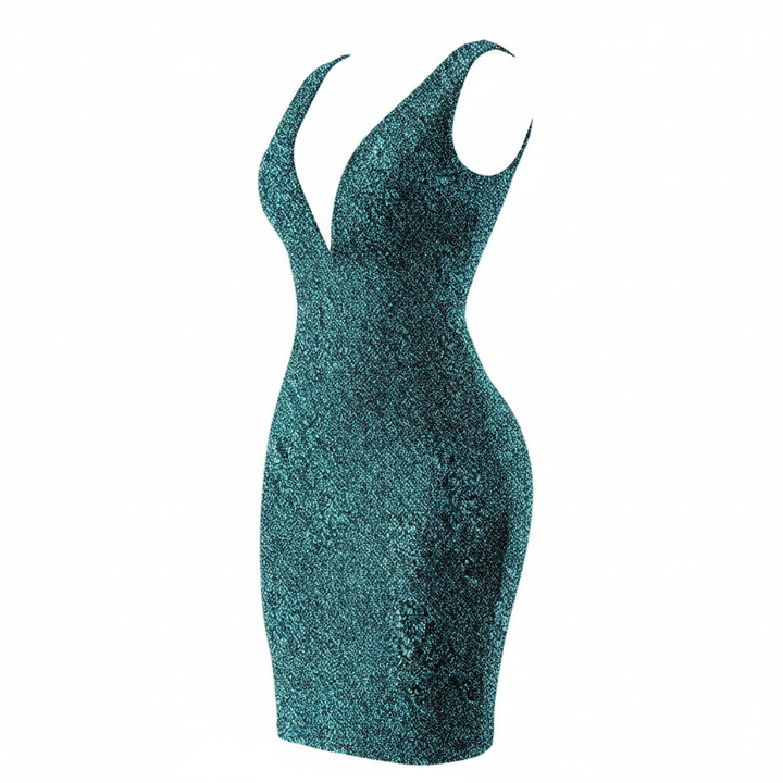 Women's Sequin Cocktail Dress Sexy Deep V Neck Bodycon Glitter Party Midi Dress