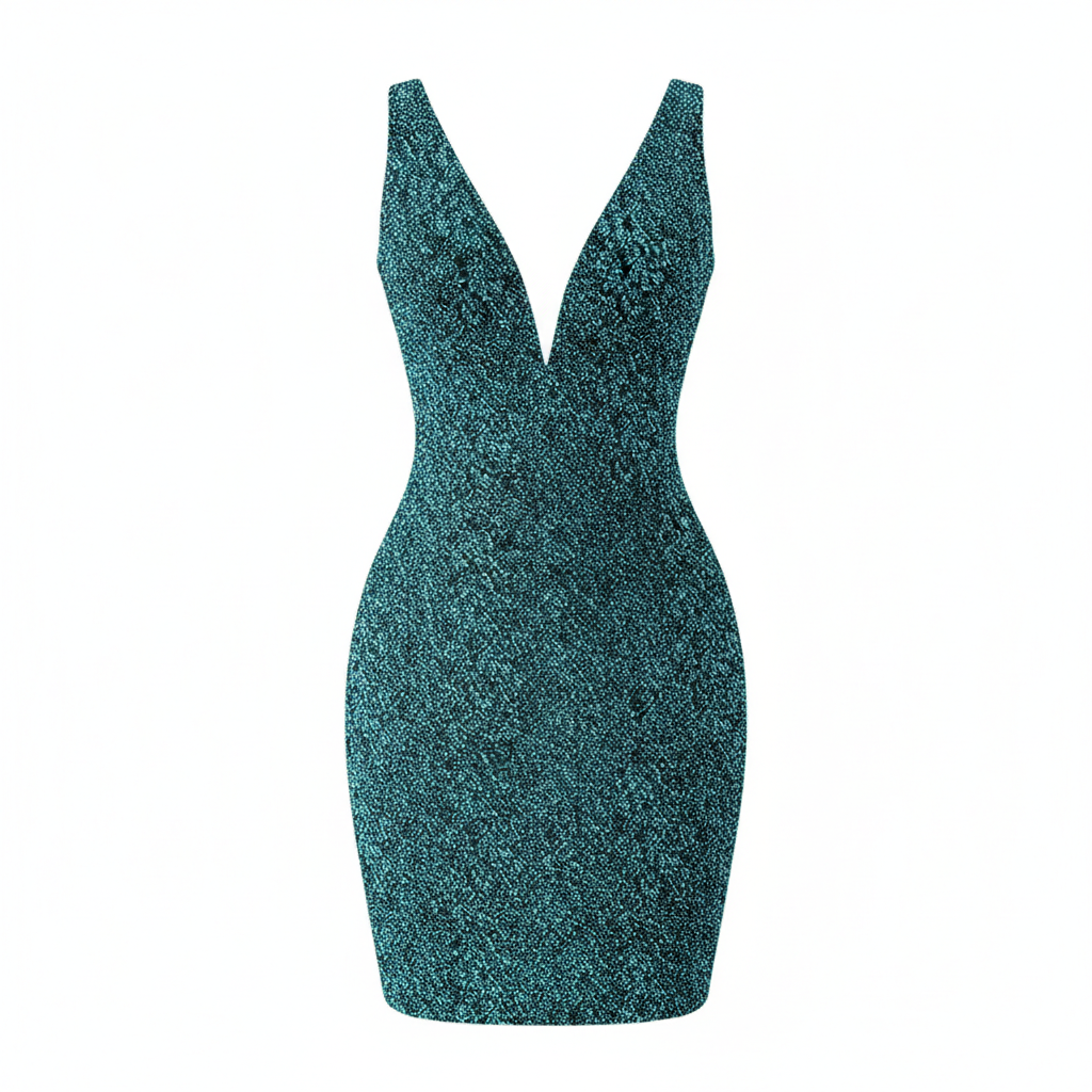Women's Sequin Cocktail Dress Sexy Deep V Neck Bodycon Glitter Party Midi Dress