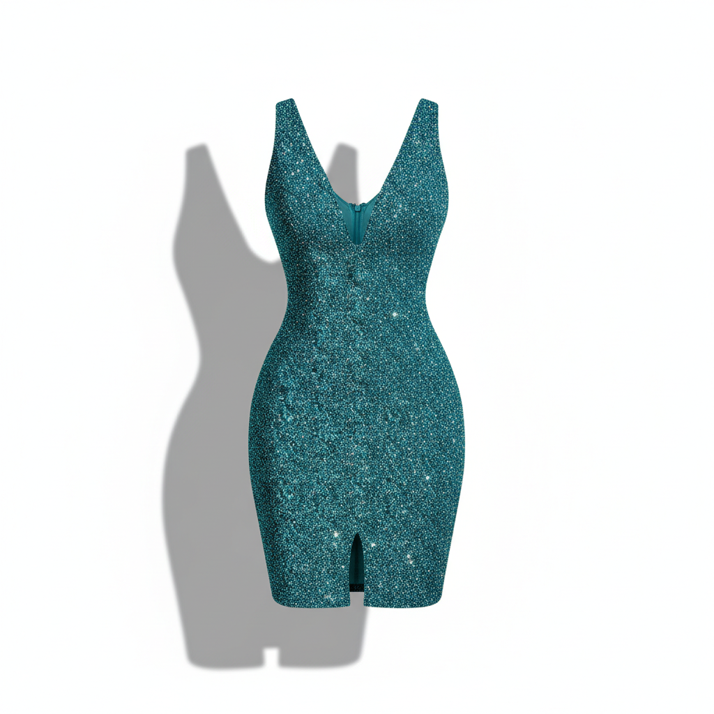 Women's Sequin Cocktail Dress Sexy Deep V Neck Bodycon Glitter Party Midi Dress