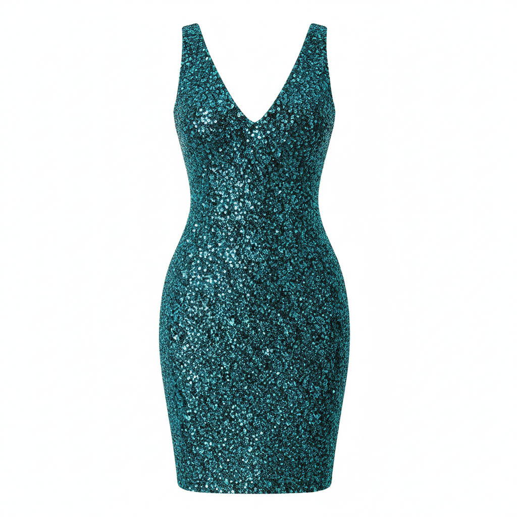 Women's Sequin Cocktail Dress Sexy Deep V Neck Bodycon Glitter Party Midi Dress