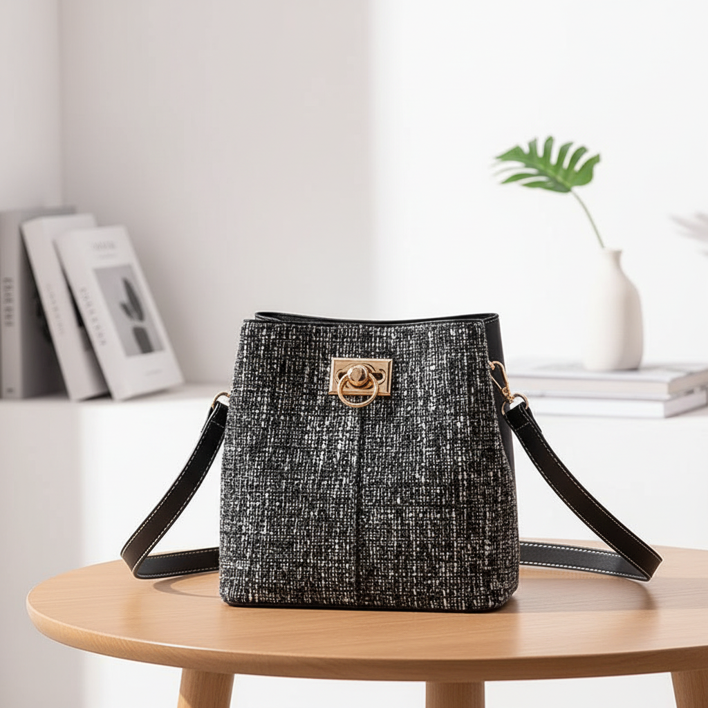 New Fashion Texture Bucket Bag - Foreign Gas Large Capacity Single Shoulder Diagonally Slant Color Bucket Bag