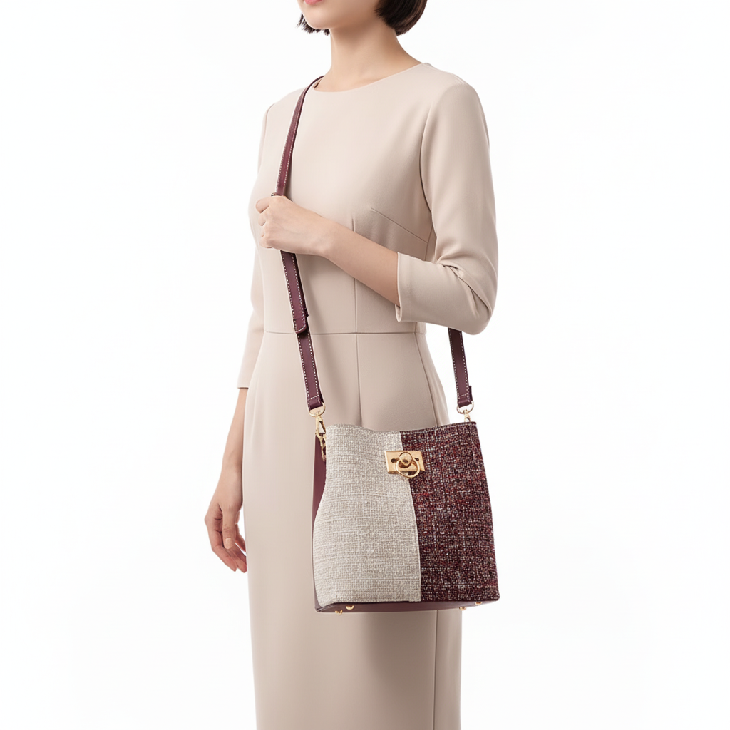 New Fashion Texture Bucket Bag - Foreign Gas Large Capacity Single Shoulder Diagonally Slant Color Bucket Bag