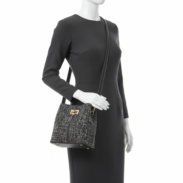 New Fashion Texture Bucket Bag - Foreign Gas Large Capacity Single Shoulder Diagonally Slant Color Bucket Bag