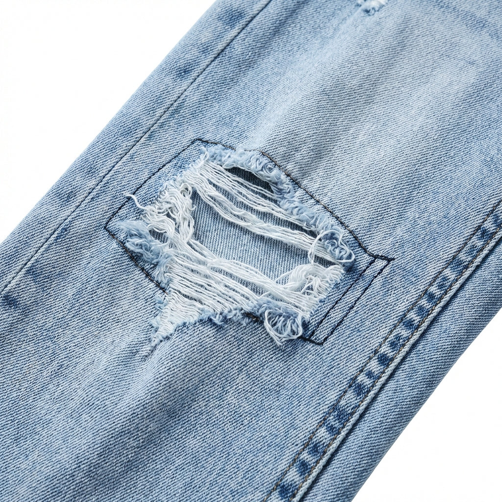 Women's Tear Washed Slim Fit Denim Jeans with Waist Belt