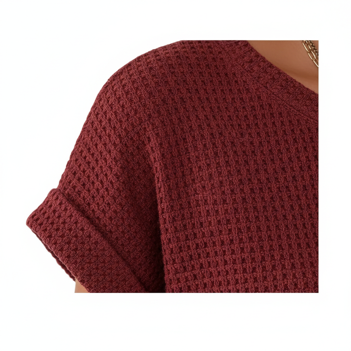 Women’s Waffle Knit Short Sleeve Crew Neck T-Shirt
