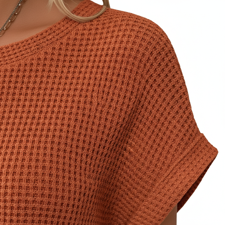 Women’s Waffle Knit Short Sleeve Crew Neck T-Shirt