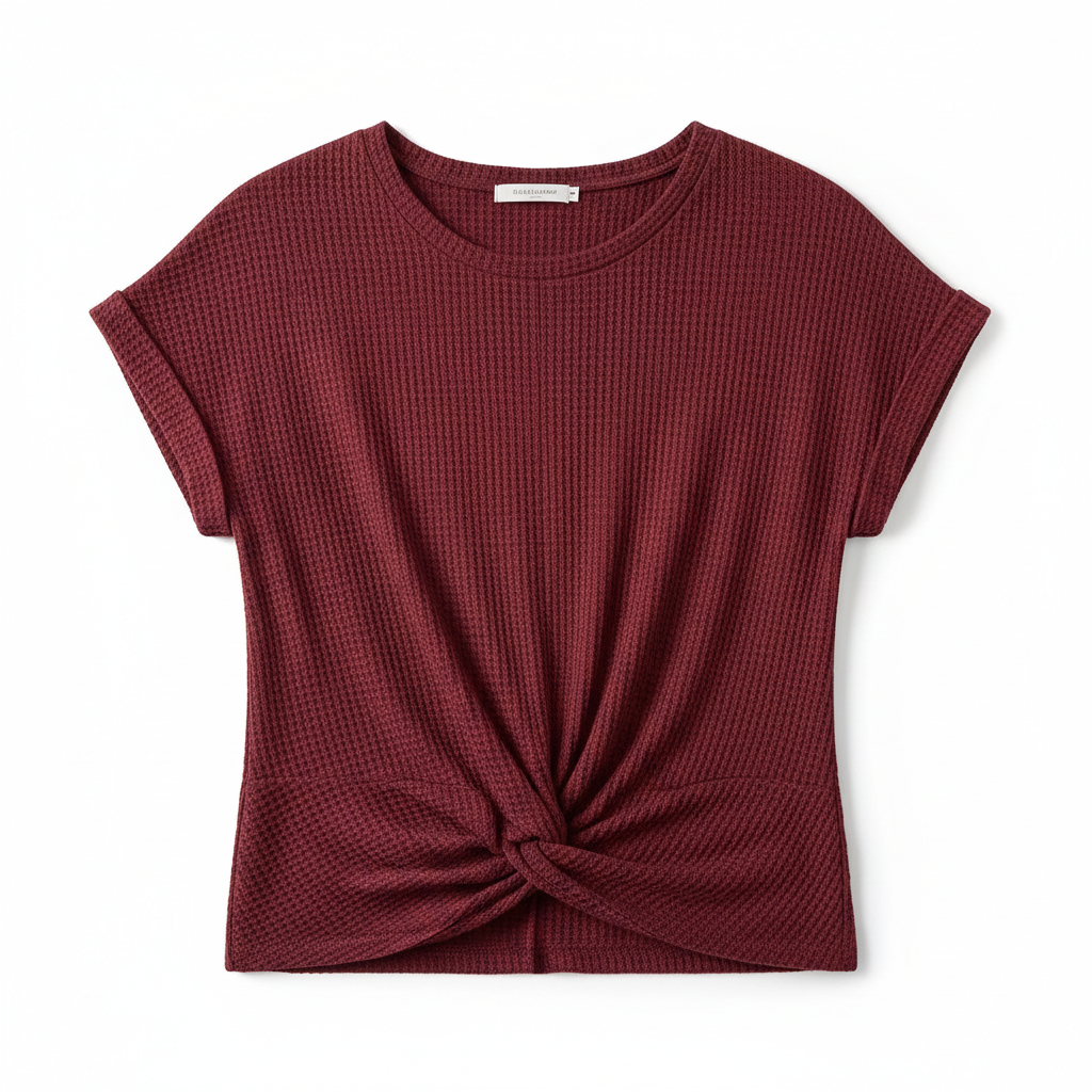 Women’s Waffle Knit Short Sleeve Crew Neck T-Shirt
