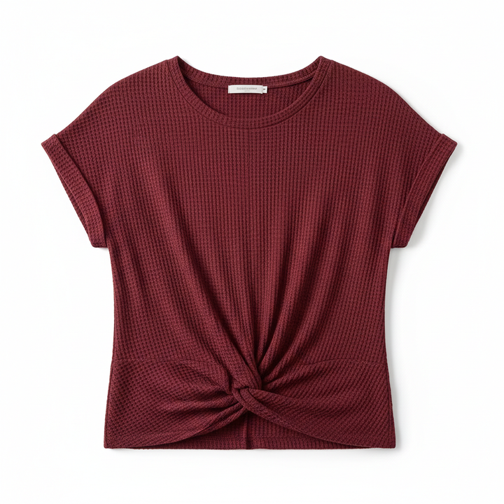 Women’s Waffle Knit Short Sleeve Crew Neck T-Shirt