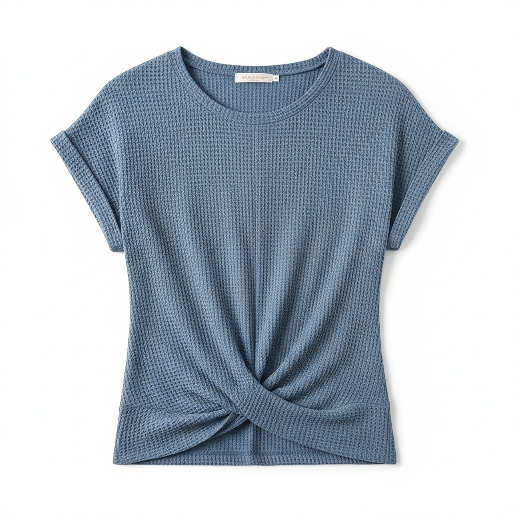Women’s Waffle Knit Short Sleeve Crew Neck T-Shirt
