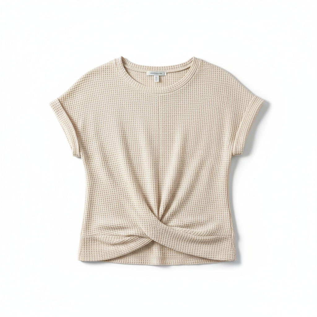Women’s Waffle Knit Short Sleeve Crew Neck T-Shirt