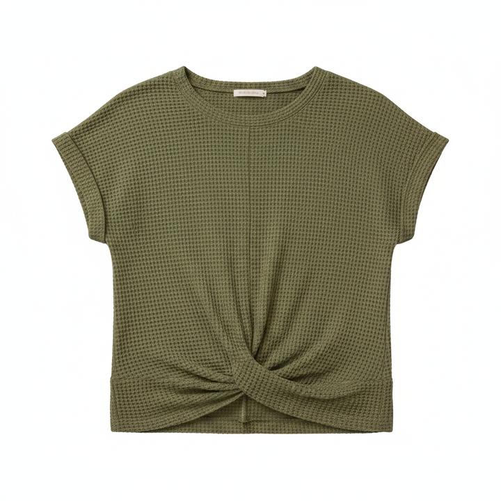 Women’s Waffle Knit Short Sleeve Crew Neck T-Shirt