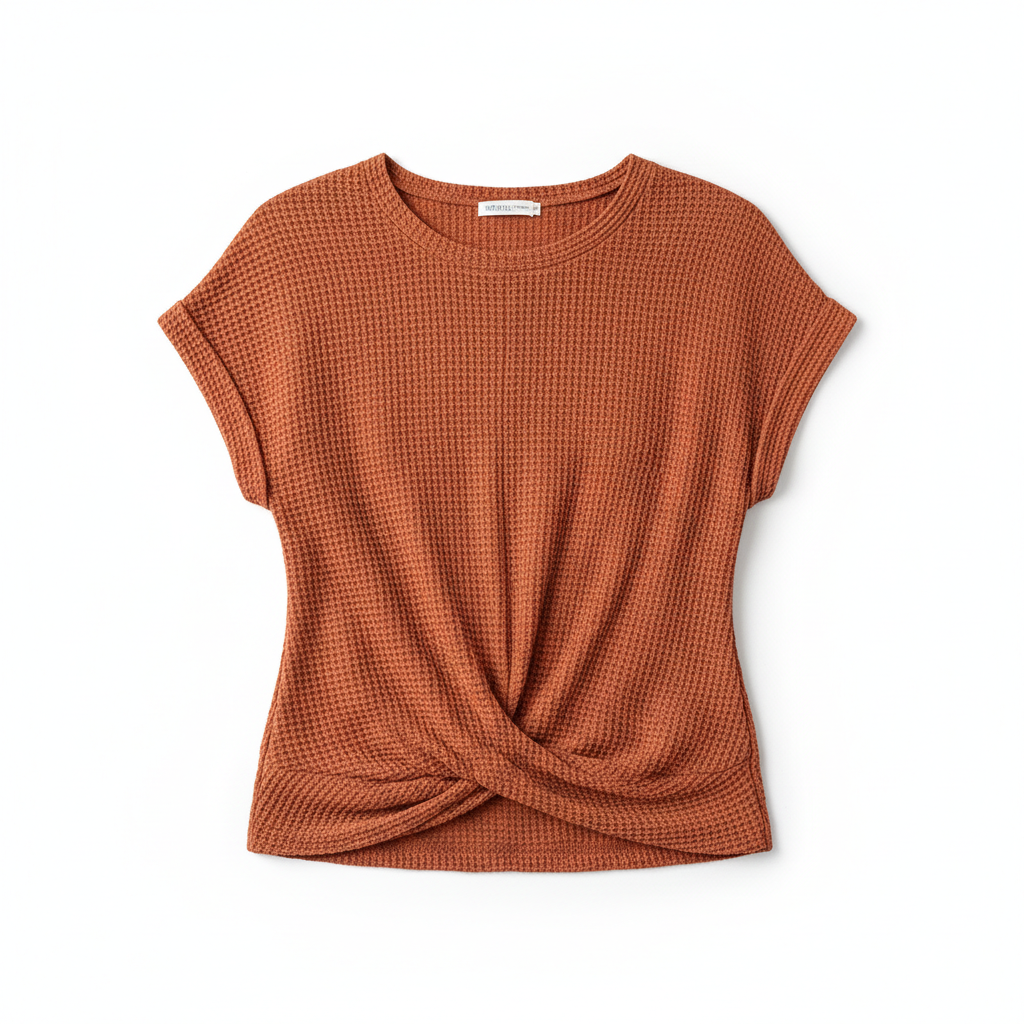 Women’s Waffle Knit Short Sleeve Crew Neck T-Shirt