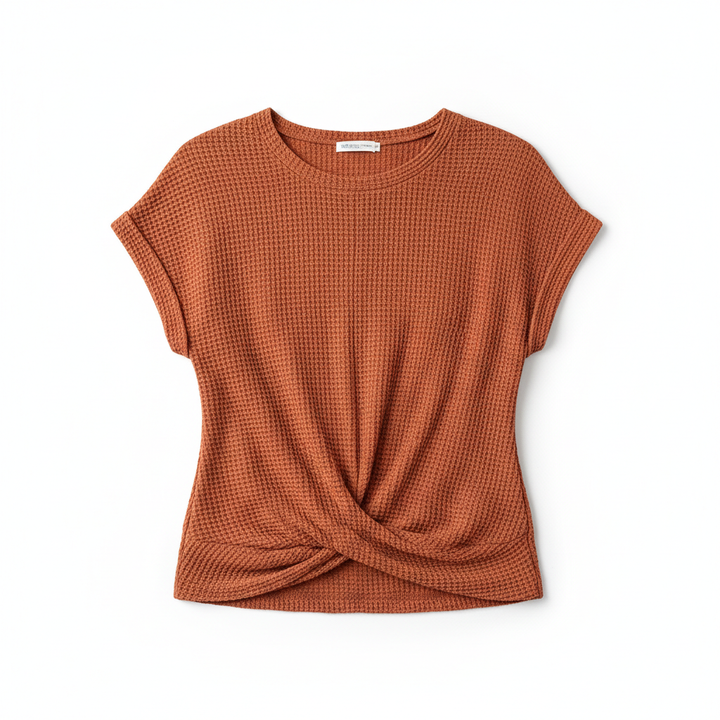Women’s Waffle Knit Short Sleeve Crew Neck T-Shirt
