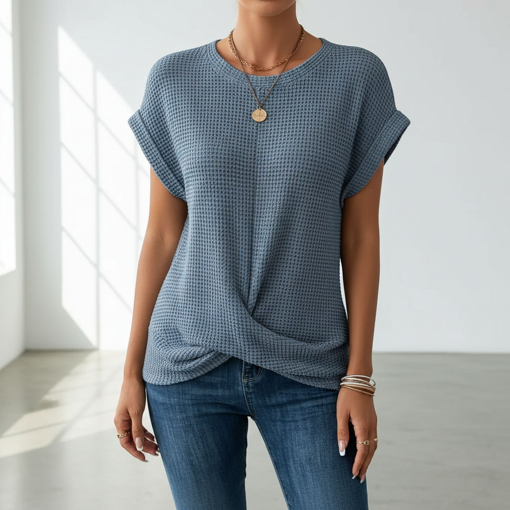 Women’s Waffle Knit Short Sleeve Crew Neck T-Shirt