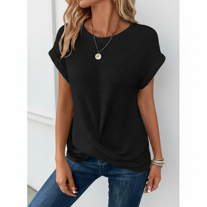 Women’s Waffle Knit Short Sleeve Crew Neck T-Shirt