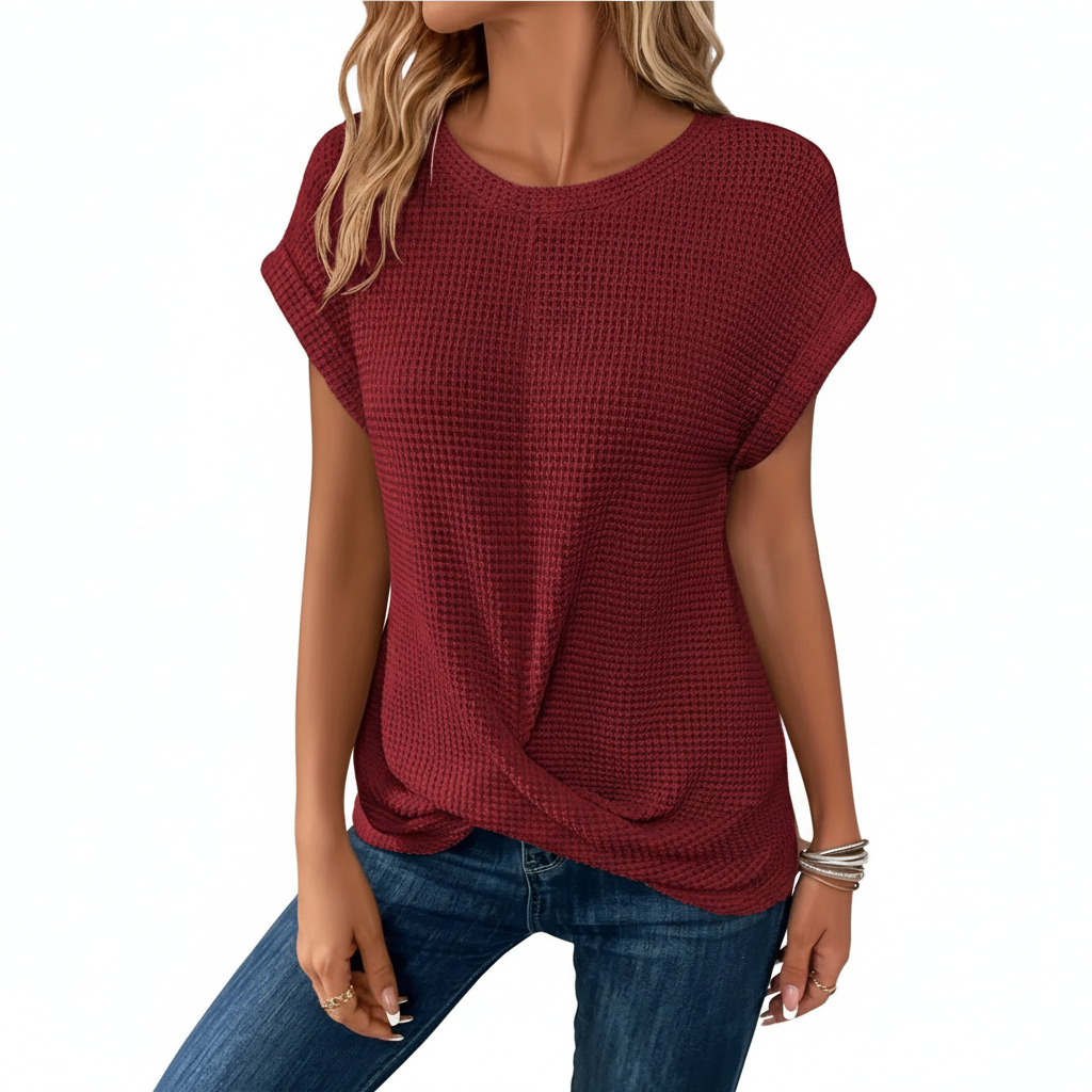 Women’s Waffle Knit Short Sleeve Crew Neck T-Shirt