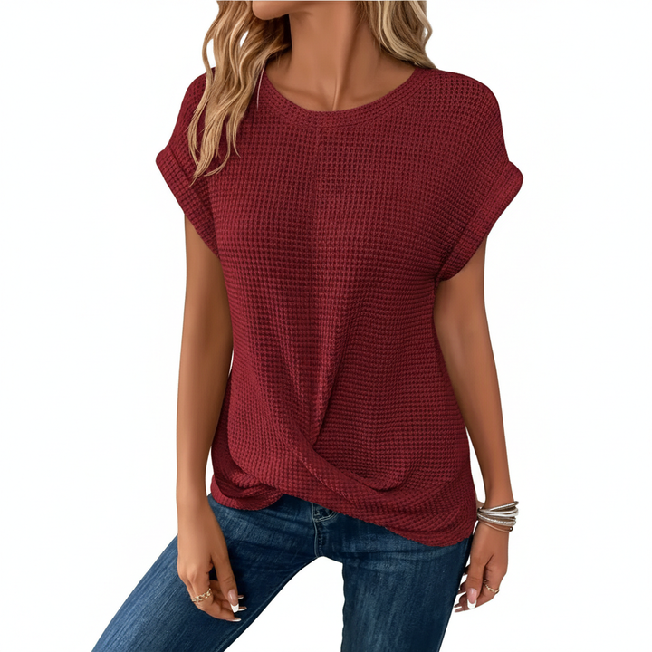 Women’s Waffle Knit Short Sleeve Crew Neck T-Shirt