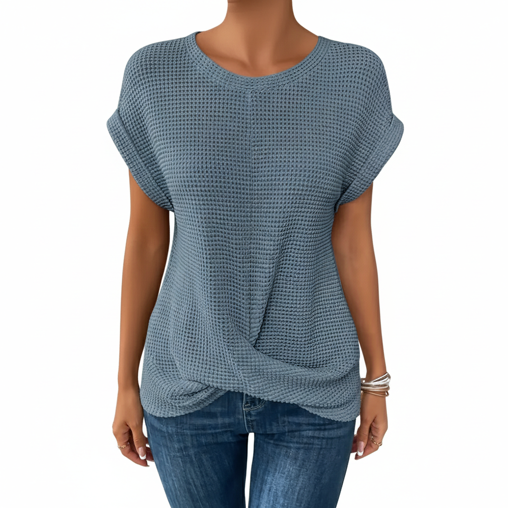 Women’s Waffle Knit Short Sleeve Crew Neck T-Shirt