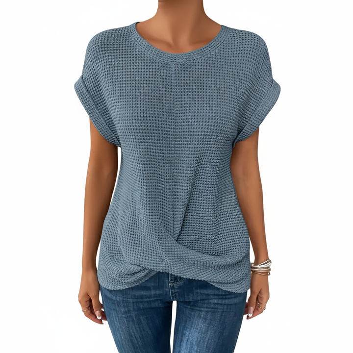 Women’s Waffle Knit Short Sleeve Crew Neck T-Shirt