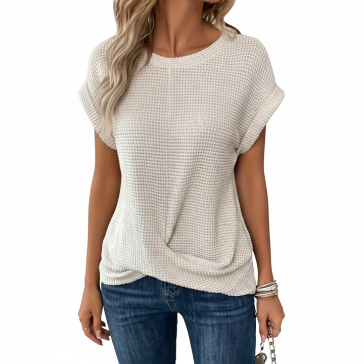 Women’s Waffle Knit Short Sleeve Crew Neck T-Shirt