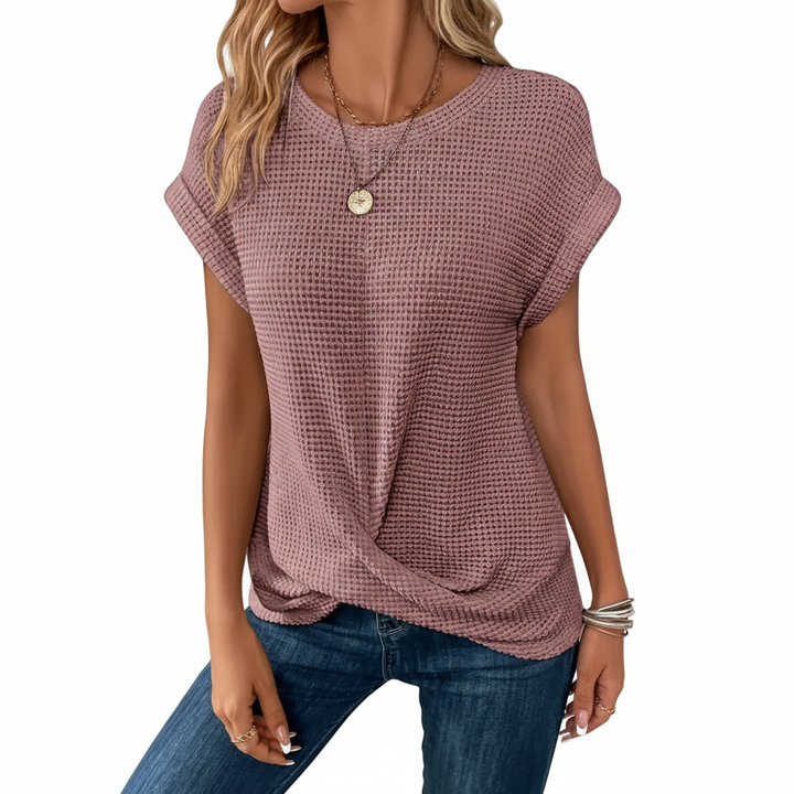 Women’s Waffle Knit Short Sleeve Crew Neck T-Shirt