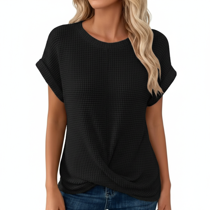 Women’s Waffle Knit Short Sleeve Crew Neck T-Shirt
